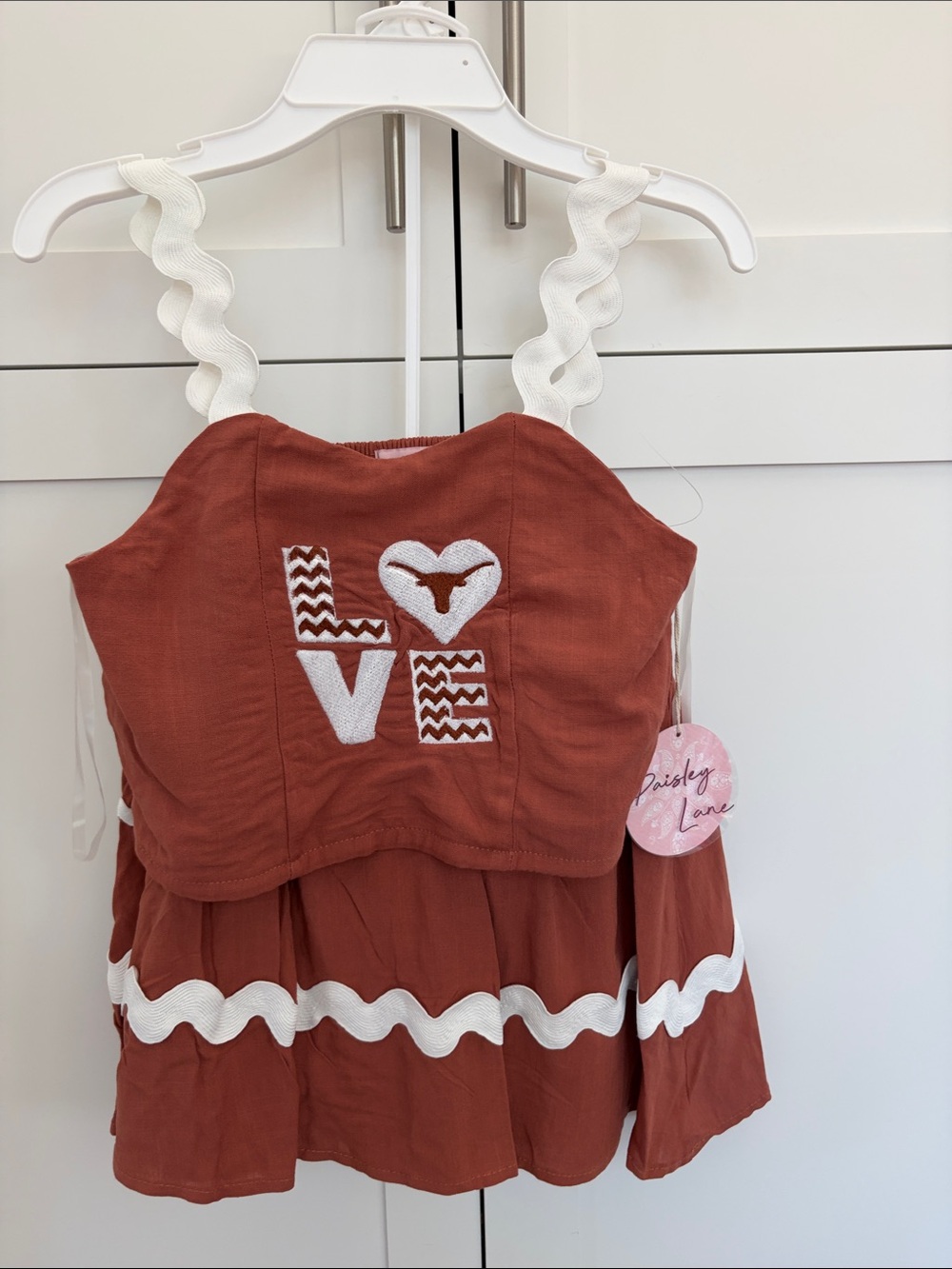 University of Texas girls crop top outfit with skort and headband size 10 NWT